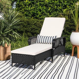 Tangkula Patio Wicker Chaise Lounge Chair, Outdoor Rattan Reclining Chaise w/ 6-Gear Adjustable Backrest, Thick Padded Cushion & Removable Lumbar Pillow, Ideal for Lawn, Beach, Balcony (Black) Tangkula