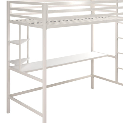 Novogratz Maxwell Metal Twin Loft Bed with Desk & Shelves, Off White/Off White