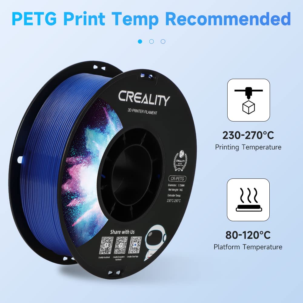 Creality PETG Filament 1.75mm Clear Blue, 3D Printer Filament No-Tangling, Strong Bonding and Overhang Performance Dimensional Accuracy +/-0.02mm, 2.2lbs/Spool Creality