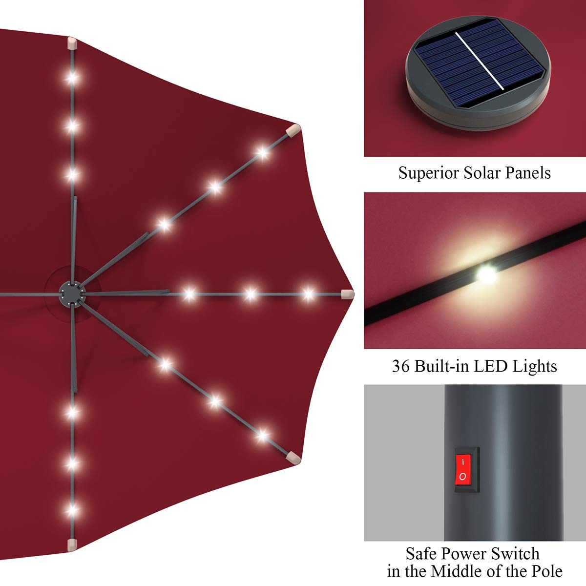 Tangkula 15 Ft Solar LED Patio Double-Sided Umbrella, Extra Large Umbrella w/ 36 Solar Powered LED Lights & Crank System, Outdoor Twin Umbrella for Garden, Deck, Poolside, Patio (Burgundy) Tangkula