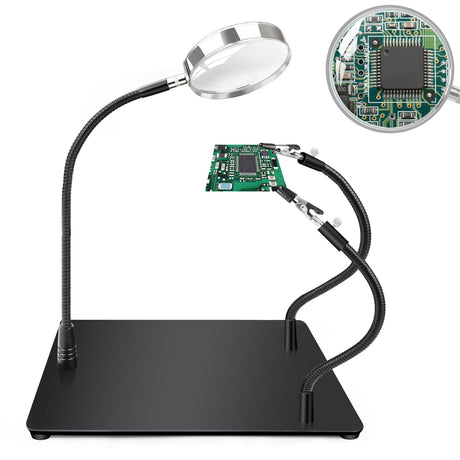 Helping Hands Soldering Station with 6X Magnifying Glass, Magnifier with 2 Adjustable Arms Solder Helping Hands, Soldering Holder Third Hand Tool for Electronic Repair Soldering Crafts Jewelry DIY NZQXJXZ