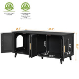 Homhedy Boho Cat Litter Box Enclosure for 2 Cats,Litter Box Furniture Hidden with Double Rattan Decorated Doors,Wooden Cat Washroom Furniture,Cat House,47.2”L x 19.7”W x 21.7”H, Black Homhedy