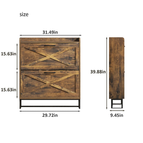 Maupvit Shoe Storage Cabinet with 2 Flip Drawers, Freestanding Organizer with Metal Legs for Entryway, Narrow Shoe Rack Cabinet, Rustic Brown Maupvit
