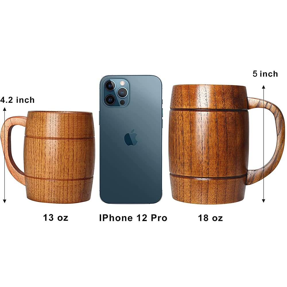 18 oz Large Wooden Beer Mug Best Wood Drinking Cup Wooden Tankard Beer Glass Stein Cup Barrel Mug for Men Women Coffee Mug Man Gift Unique Viking Mug - WoodArtSupply