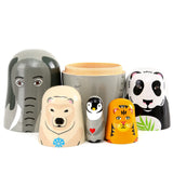 Moonmo 5pcs Handmade Wooden Animal Nesting Dolls - Elephant & Panda, Traditional Russian Matryoshka Gift Moonmo