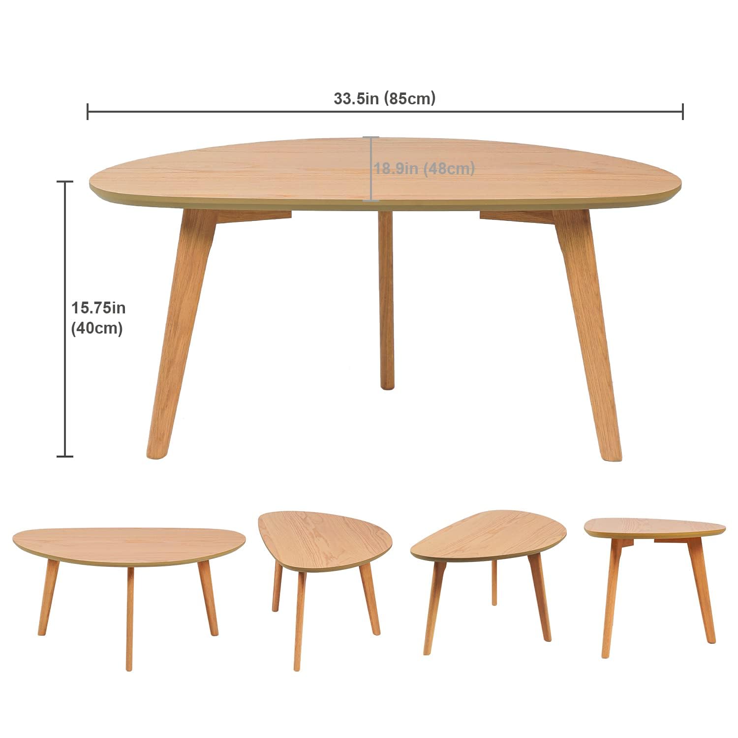 FIRMINANA Small Oval Coffee Table Mid Century Modern for Living Room Center Minimalist Display Coffe Table,Nature Wood,18.9" D x 33.47" W 15.75" H - WoodArtSupply