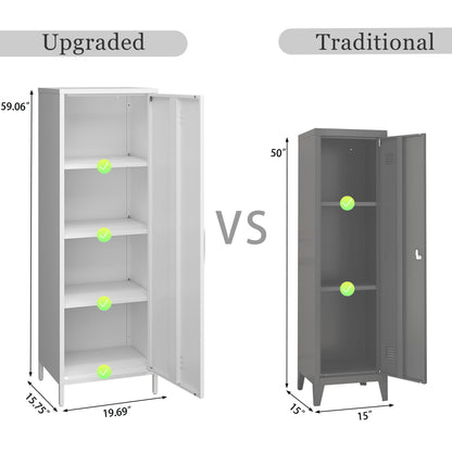 Steehoom Metal Storage Cabinet, Steel File Locker with 3 Shelves 59.06-inch high for School, Living Room, Bedroom, Office (White) - WoodArtSupply