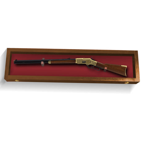 PENNZONI Gun Display Case - Lockable Rifle Display Case - Gun Cabinets for Rifles & Shotguns - Sword Wall Mount, Gun Wall Mount Display Case w/ Acrylic Door | Walnut, Red Felt PENNZONI