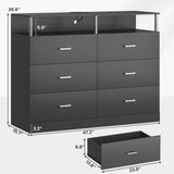 AOGLLATI Black Dresser for Bedroom with 6 Drawers, Dressers & Chests of Drawers with Column Design & Charging Station, Modern Bedroom Led Wide Dresser for Bedroom Closet AOGLLATI