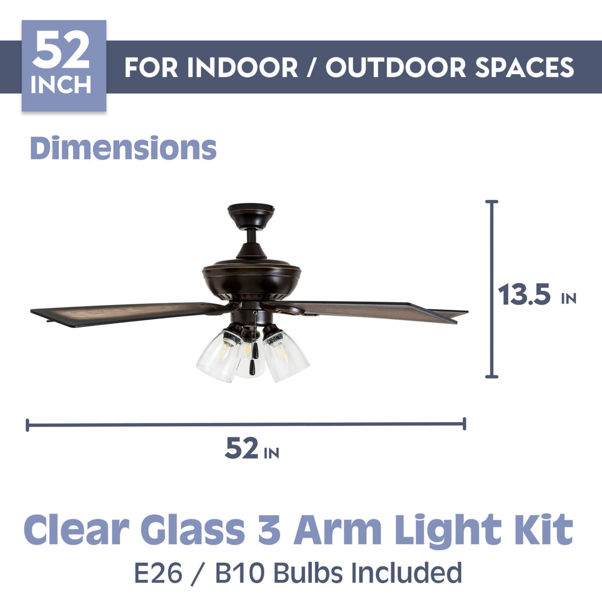Prominence Home Glenmont, 52 Inch Farmhouse LED Ceiling Fan with Light, Pull Chain, Three Mounting Options, Dual Finish Blades, Reversible Motor - 40278-01 (Oil-Rubbed Bronze) Prominence Home