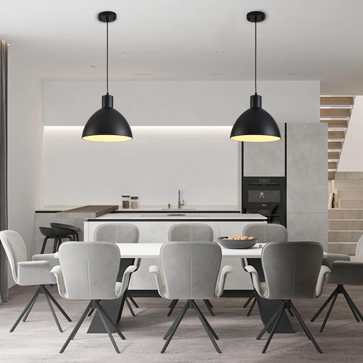 GRUSTRUST 2 Pack Dome Pendant Light, Black Vintage Chandelier Farmhouse 12" Large Pendant Light, Modern Adjustable Hanging Light Fixture,for Kitchen Island,Industrial Dining Room,Coffee Bar GRUSTRUST