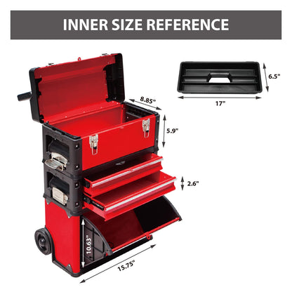 BIG RED Stackable Portable Metal Tool Box Organizer with Wheels and 2 Drawers, Rolling Upright Trolley Tool Chest for Garage or Workshop,Red,ATRJF-C305ABDR - WoodArtSupply