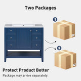 THINK 30 36" Bathroom Vanity,Vanity with Sink Combo, One Cabinet and Three Drawers, Solid Wood and MDF Board,Blue THINK 30