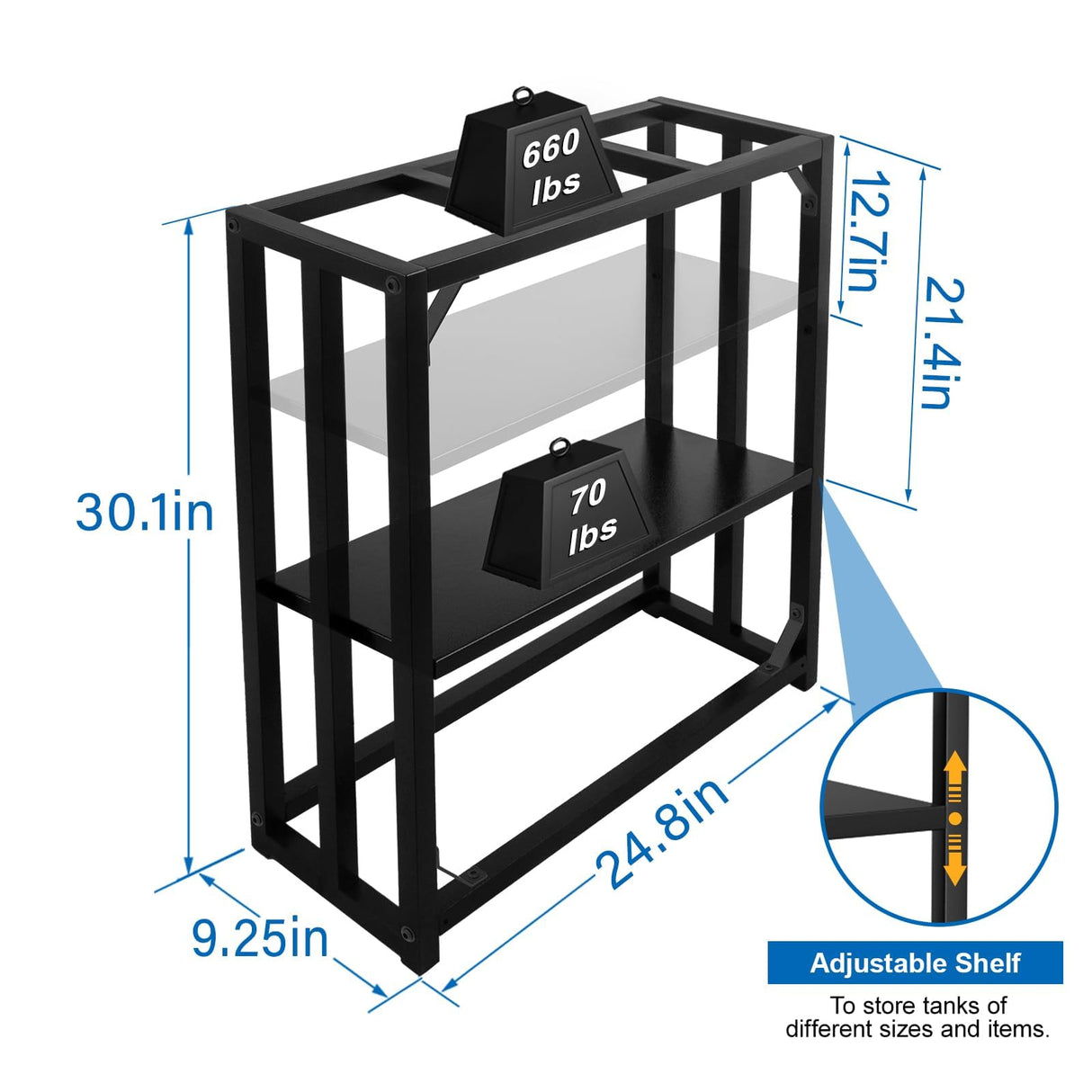 ZSLTLDU 10 Gallon Fish Tank Stand, Aquarium Stand, 24.8" L x 9.25" W Reptile Tank Stand, Metal Adjustable Tank Stand for 10 Fish Tank for Home Office, 660LBS Capacity ZSLTLDU