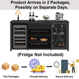 LVB Long Coffee Bar Cabinet with Fridge Space, Modern Wood Metal Large Wine Liquor Cabinet with Rack, Big Wide Sideboard Buffet Cabinet with Drawer Storage for Kitchen Dining Room, Black Oak, 70 Inch LVB