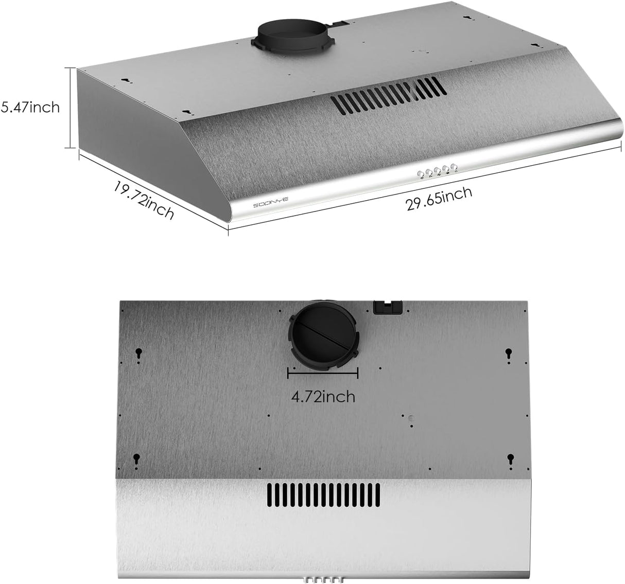 SOONYE 30 inch Stainless Steel Under Cabinet Range Hood, Slim Kitchen Vent Hood Ducted/Ductless Convertible with 3 Speed Controls, 5-Layer Aluminum Filters,LED Lights Soonye