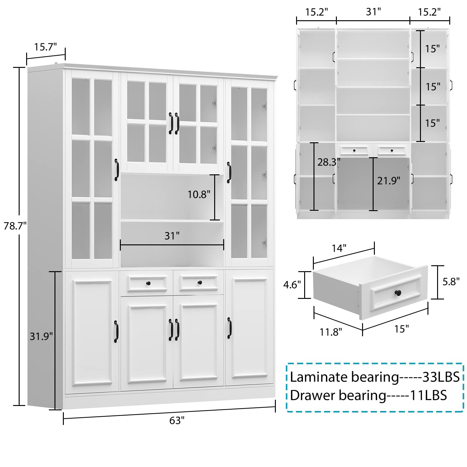 Homsee Elegant Tall Bookcase with Glass Doors, 15 Compartments & Storage Drawers in White - WoodArtSupply