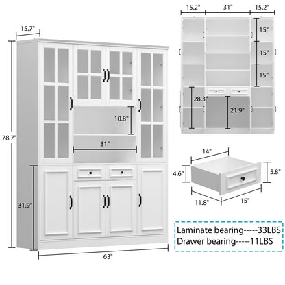 Homsee Elegant Tall Bookcase with Glass Doors, 15 Compartments & Storage Drawers in White - WoodArtSupply