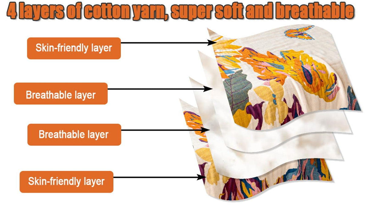 MSGKV Boho Throw Blanket 60''x80'',100% Cotton Blankets for Couch Bed,Cotton Quilt Travel Muslin Blankets Farmhouse Home Decor Soft Lightweight Picnic Blanket MSGKV