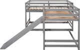 MERITLINE Quad Bunk Beds,Wood L-Shaped Bunk Beds with Slide and Ladder, 4 in1 Full and Twin Size Bunk Bed for Kids, Teens, Adults,Grey MERITLINE