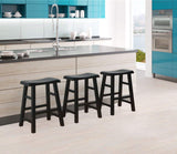 eHemco Heavy-Duty Solid Wood Saddle Seat Kitchen Counter Height Barstools, 24 Inches, Black, Set of 3 eHemco