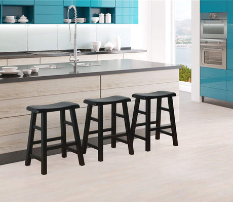 eHemco Heavy-Duty Solid Wood Saddle Seat Kitchen Counter Height Barstools, 24 Inches, Black, Set of 3 eHemco