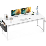 ODK Computer Desk Large Office Desk, 63 Inch Gaming Desk with Storage, Modern PC Desk Work Table with Headphone Hook for Home Office, Splice Board, White + White Leg ODK