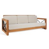 SAFAVIEH CPT1010A Couture Curacao Brazilian Teak Outdoor 3-Seat Patio Sofa, Natural/White SAFAVIEH