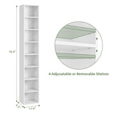 Bamjoy 71 Inches Tall Narrow Bookshelf, 8-Tier CD DVD Slim Media Tower Rack, Corner Bookcase with Adjustable Shelves, Skinny Cubes Bookshelves for Home Office Small Space, White Bamjoy