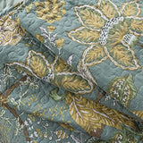 NEWLAKE Cotton Bedspread Quilt Sets-Reversible Patchwork Coverlet Set, Green Floral Pattern, Queen Size NEWLAKE