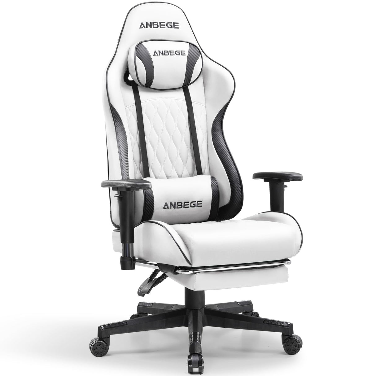 ANBEGE Gaming Chair, Ergonomic Computer Chair with Footrest and Lumbar Support,Office Chair Adjustable PU Leather Racing Executive Swivel Rolling Chair (White) ANBEGE