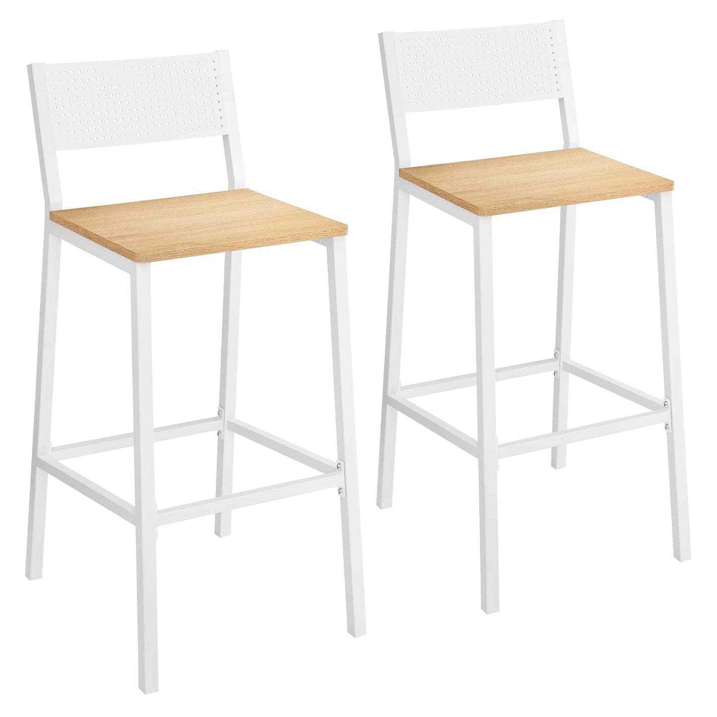 VASAGLE Bar Stool Set of 2, Bar Chairs for Kitchen, Dining Room, Industrial, Oak Beige and White ULBC070W09 - WoodArtSupply