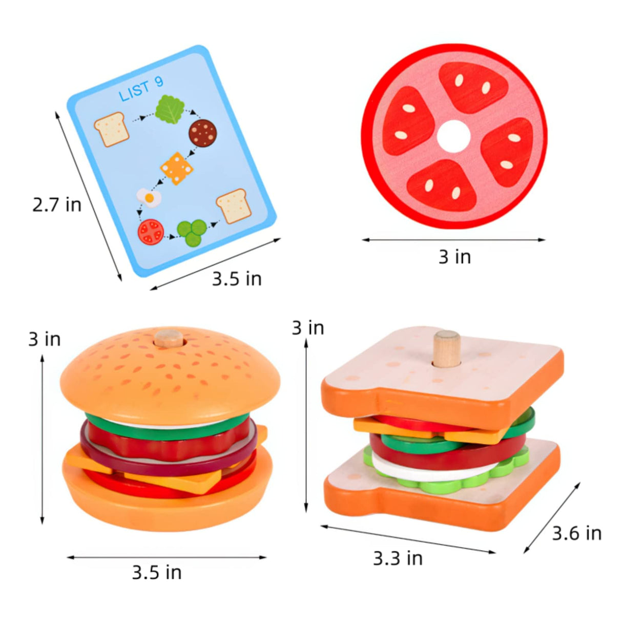 Wooden Burger Sandwich Stacking Toys for Kids, Play Food Toy for Toddlers, Montessori Toys for 3 Year Old, Preschool Educational Toys to Develop Fine Motor Skills MIKNEKE
