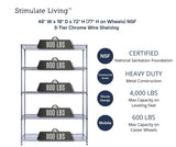 48"x18"x72" PRIME HEAVY DUTY Chrome 5-Tier Wire Shelving NSF 4000 LBS MAX Capacity Storage Rack for Commercial, School, Home, Garage, Warehouse, Industrial, and Hospital Uses (with Wheels) Stimulate Living