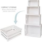 MACVAD Set of 4 Large Wooden Crates Decorative, Whitewashed Nesting Wooden Crates for Display Rustic, Farmhouse Wooden Storage Container Boxes Made from 100% Wood MACVAD