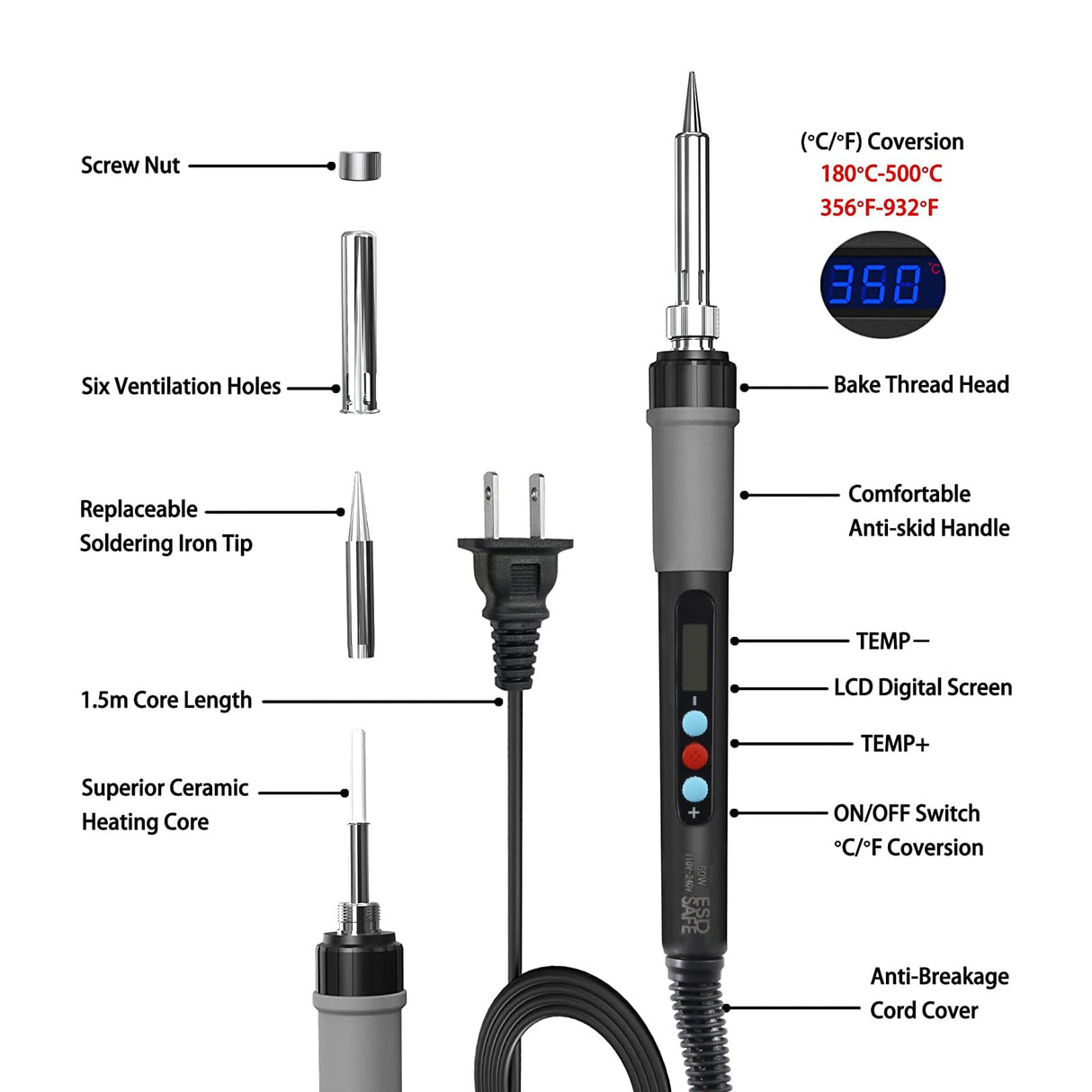 Imdinnogo 3D Printer Accessories Tool Kit Modify Finishing Smoothing Tool Cleaning Needle Scarper: 1Pcs Soldering Iron with 8Pcs Brass Trimming Head 1Pcs Connector Bczamd Imdinnogo