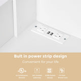 BEWISHOME White Vanity Desk with Mirror and Lights,Vanity with Glass Top,Makeup Vanity Set Makeup Desk Dressing Table,Vanity Table with Charging Station,Drawers,Nightstand,Makeup Table Vanity FST28W BEWISHOME