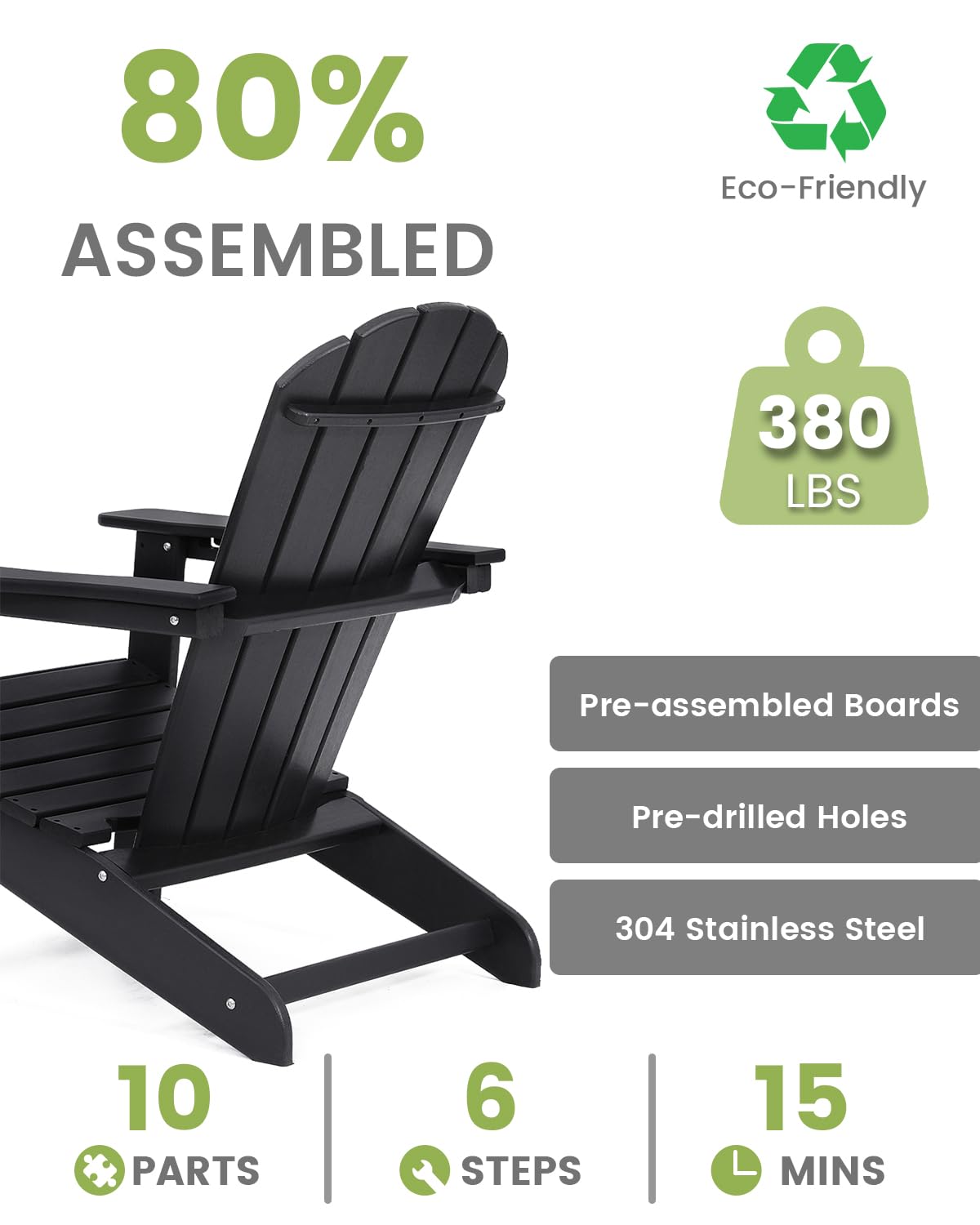 wildformers Adirondack Chair, Set of 2, Weatherproof Outdoor Fire Pit Chair, Perfect for Patio, Porch, Deck, and Garden, Black wildformers