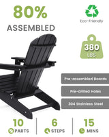 wildformers Adirondack Chair, Set of 2, Weatherproof Outdoor Fire Pit Chair, Perfect for Patio, Porch, Deck, and Garden, Black wildformers