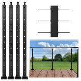 Muzata 4Pack Black Cable Railing Post 42 Inch 42"x2"x2" Level Drilled Surface Mount T304 Stainless Steel Cable Railing System Kit Indoor Outdoor with Paper User Guide PS01 BH4L Muzata