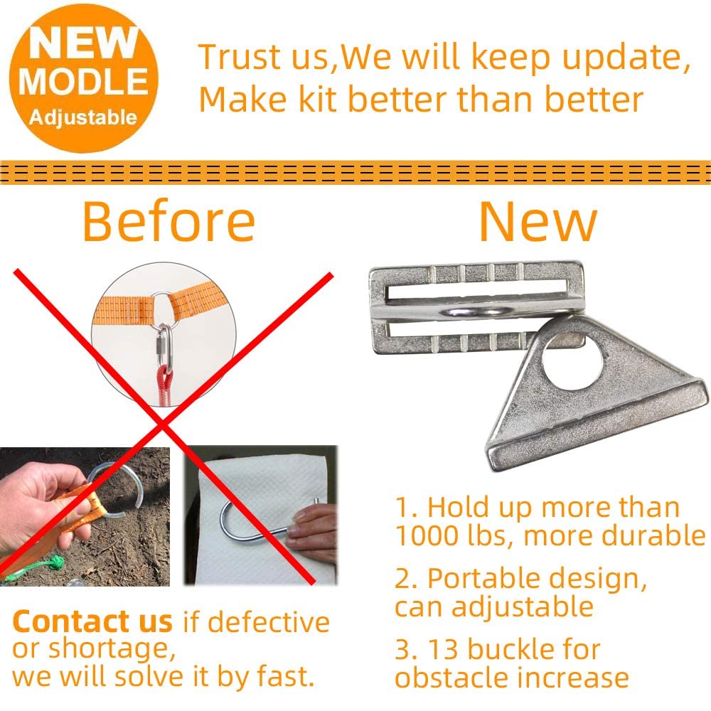 50FT Jungle Gym Ninja Warrior Training Equipment Hanging Monkey Bar, Adjust Kids Adults Obstacles Course Backyard Playground Trapeze Playset- Climb Rope Ladder, Wood Swing Bar, Ninja Ring, Monkey Fist Hokilands