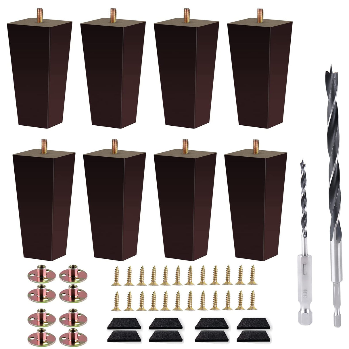 Txcucc Sofa Legs Square Bed Feet 5 inch Wood Replacement Leg for Furniture Set of 8, Dark Brown… Txcucc