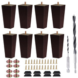 Txcucc Sofa Legs Square Bed Feet 5 inch Wood Replacement Leg for Furniture Set of 8, Dark Brown… Txcucc