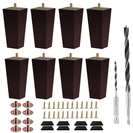 Txcucc Sofa Legs Square Bed Feet 5 inch Wood Replacement Leg for Furniture Set of 8, Dark Brown… Txcucc