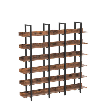 IRONCK Bookcase and Bookshelves Triple Wide 5 Tiers Large Open Shelves, Etagere Bookcases with Back Fence for Home Office Decor, Easy Assembly, Vintage Brown IRONCK