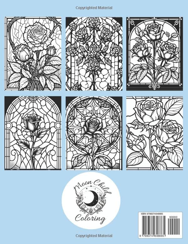 Stain Glass Roses Coloring Book: Adult coloring pages for stress relief and creativity Majosta