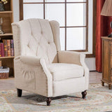 Mid-Century Wingback Recliner Chair with Massage & Heat, Accent Recliner with Nailhead Trim, Armchair with Side Pockets & Solid Wood Legs, Adjustable 3-Position Reclining Chair for Living Room, Beige GUEAPY
