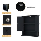 UYIHOME Wall Cabinet Over Toilet, Wall Mounted, Wooden Storage Cabinet with 2 Doors, Hanging Storage Cabinet Over Toilet, Upper Cabinet Storage Cupboard for Kitchen Laundry Room, Black UYIHOME