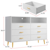 EnHomee Dresser, Dresser for Bedroom, White Dresser with LED, Wood Dressers & Chests of Drawers, 6 Drawers Dresser for Bedroom, Dresser Wood, Large Dressers Bedroom Furniture EnHomee