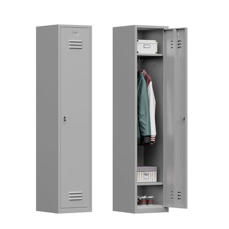 Topass Metal Lockers for Employees with Keys, 71" Tall Steel Storage Cabinet with Lockable Door, Metal Storage Locker for School Office Gym (1-Door, Grey) Topass